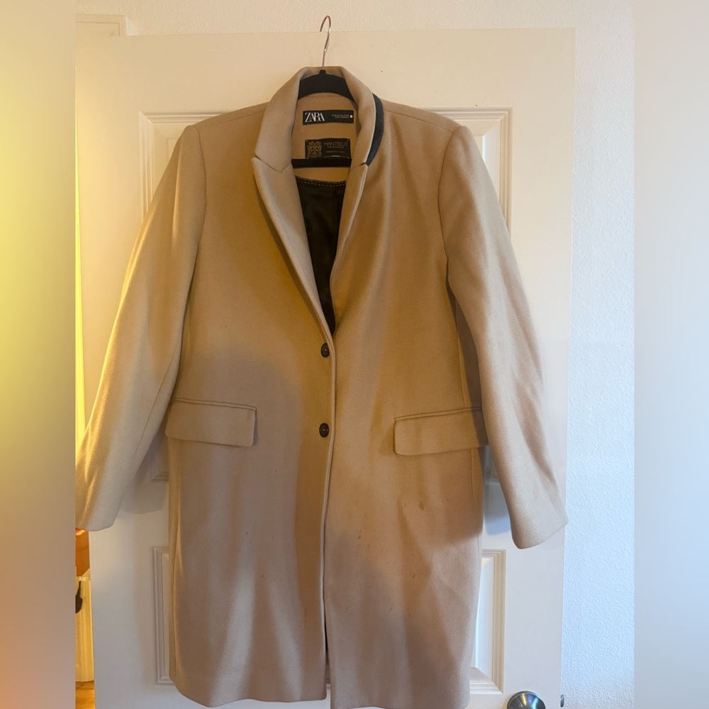 Zara Camel Coat Manteco Wool Blend